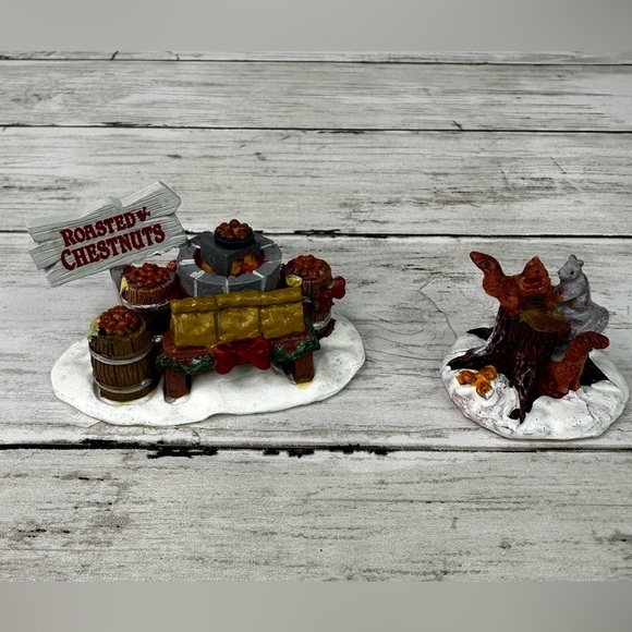 LEMAX Chestnuts Roasting #24494 and Squirrels eating 72539 Christmas Village - Picture 1 of 10